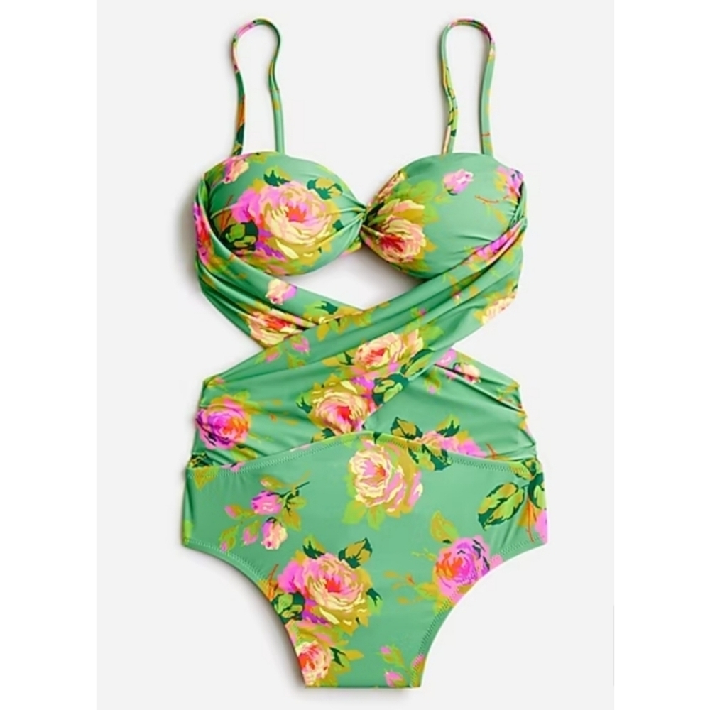 10. J.Crew Crisscross cutout bandeau one-piece in rose garden